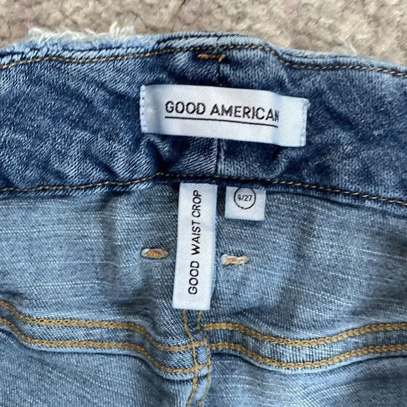 Good American Women's Blue Good Wasit Crop Distressed Destroyed Denim Jeans 4/27 - Picture 3 of 7